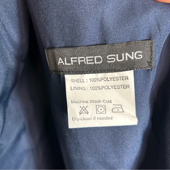 ALFRED SUNG V-neck Satin Twill High Low Dress in Midnight Navy - Picture 9 of 10